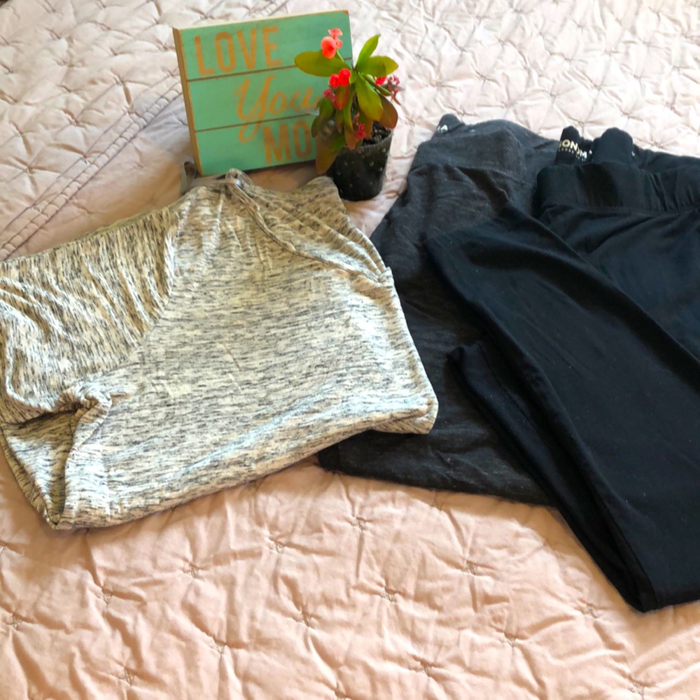 Two pairs of size 2X leggings & one 1X t-shirt